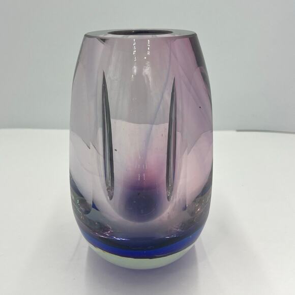 Sommerso Art Decorative Glass Vase Murano Style Ombre Purple/Blue 7"x6" - Picture 8 of 10